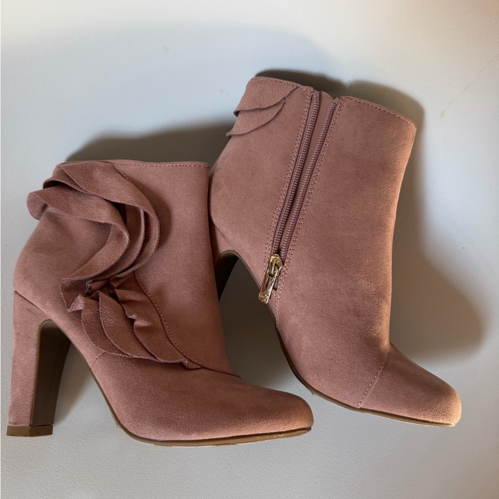 Dusty Rose Ruffle Ankle Boots - Picture 4 of 5